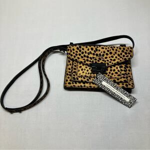 LOEFFLER RANDALL Mini Rider Calf-Hair Crossbody Bag Cheetah Leopard Print Purse